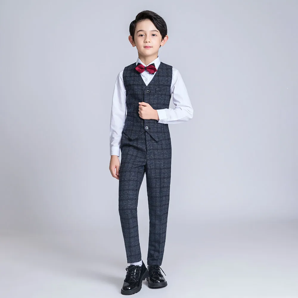 YuanLu New Boys Suits Wedding Blazer Jacket Kids Suits Formal Costume Lattice Children Clothes British Style