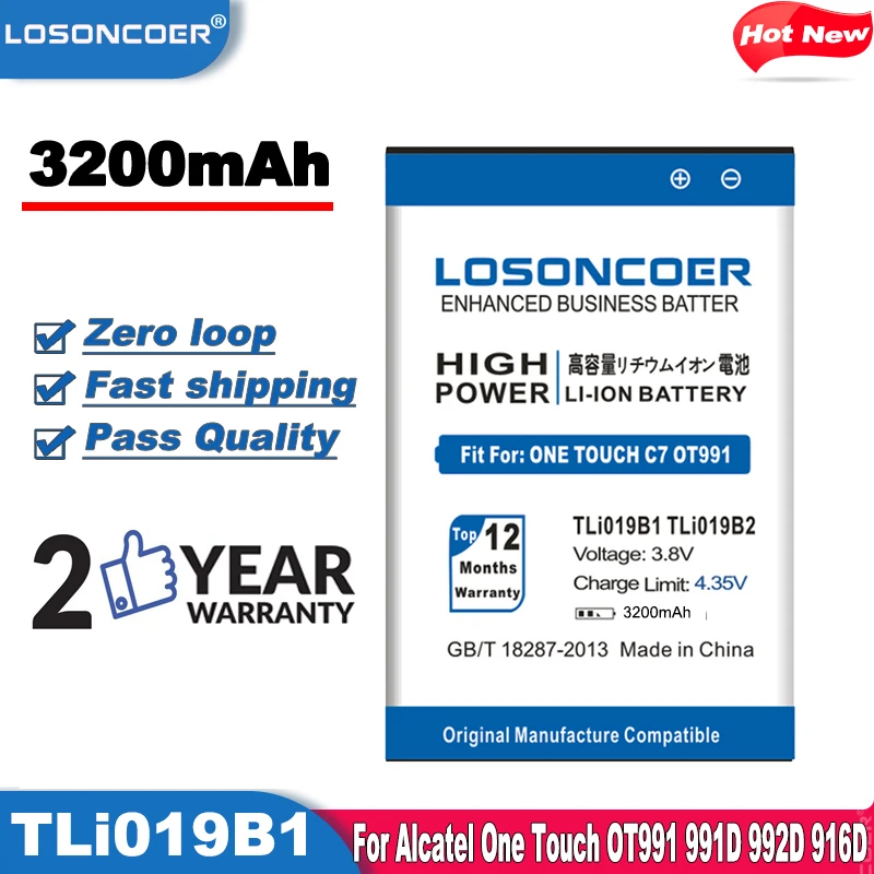 LOSONCOER 3200 мАч TLi019B1 TLi019B2 Высококачественный аккумулятор для Alcatel One Touch OT991 991D 992D 916D