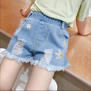 

Baby Girl Denim Shorts Summer New Children Jean Hit Pants Embroidery Raw edge Casual Loose Jeans Kids Teens holes Shorts Y2984