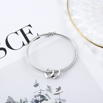 

Personalized Bracelet Bangle with Heart Pendants Stainless Steel Custom Names Bracelets Family Jewelry Women Birthday Gift
