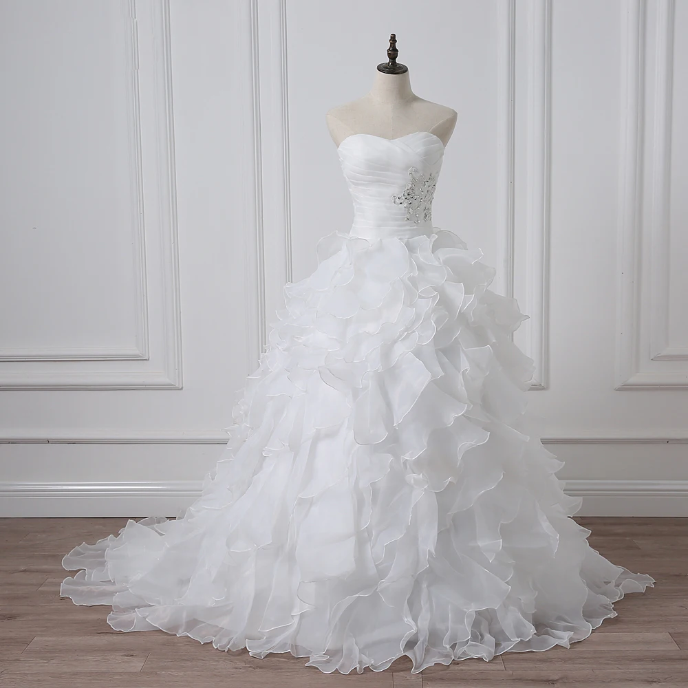 ADLN 2017 Robe De Mariage White/ Ivory Ball Gown Wedding Dress Applique Beaded Pleats Ruffled Organza Bridal Gowns In Stock | Свадьбы и