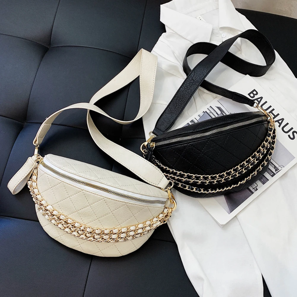 Fashion Lattice Pattern Chest Bag Women Solid Color Multi-layer Chain Fanny Belt Pouch Daily Travel Crossbody Shoulder Bags | Багаж и