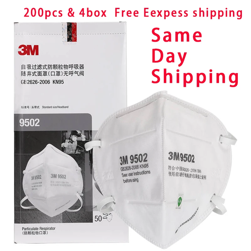 

200pcs 3M 9502+ Anti-dust PM2.5 Fog smoke Masks Anti Particles Influenza-proof Riding Protective Adult Unisex Mask KN95