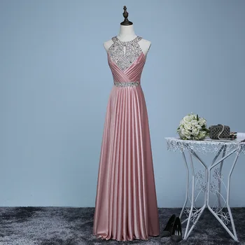 

Beaded Halter Neck Satin Bridesmaid Dresses 2020 Ice Blue Blush Pink Red Royal Blue Wedding Party Dress Gowns