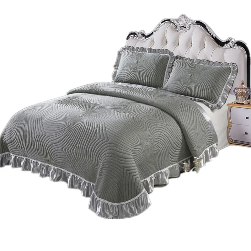 Европейский стиль 1 шт покрывало+ 2 шт наволочки изгибающийся узор одеяло роскошное покрывало утолщенное одеяло постельные принадлежности темно-серый/светильник