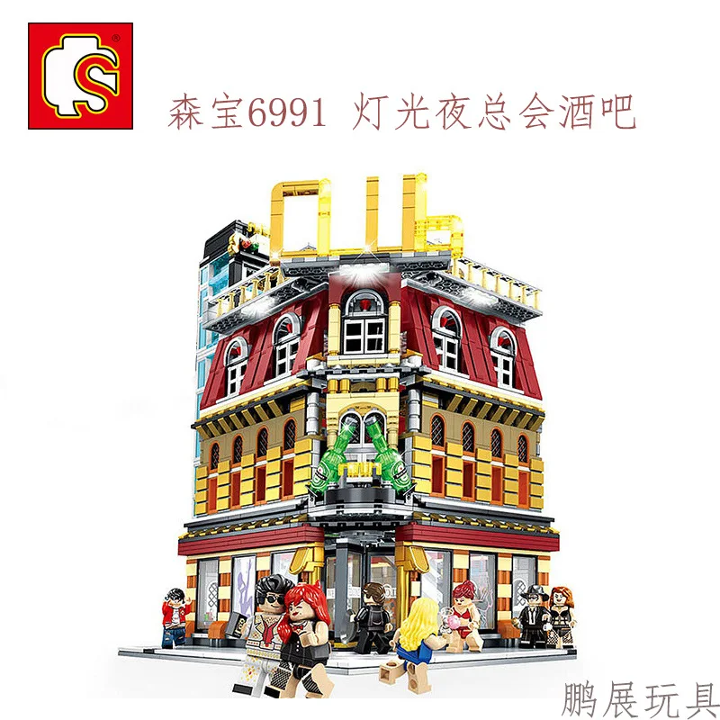 

Sembo 6991 5-in-1 Nightclub Toy Bricks USB Light Street View DIY Assembly Toy Building Block Doll Compatible Legoly City Toys