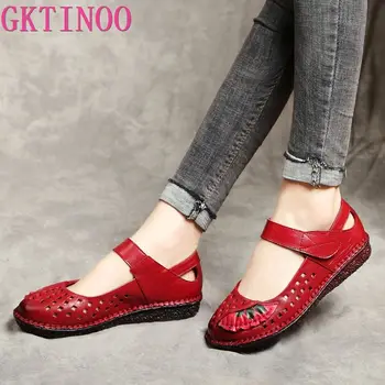 

GKTINOO New Handmade Genuine Leather Women Flat Shoes Summer Breathable Hollow Out Soft Bottom Mother Shoes Ladies Casual Shoes