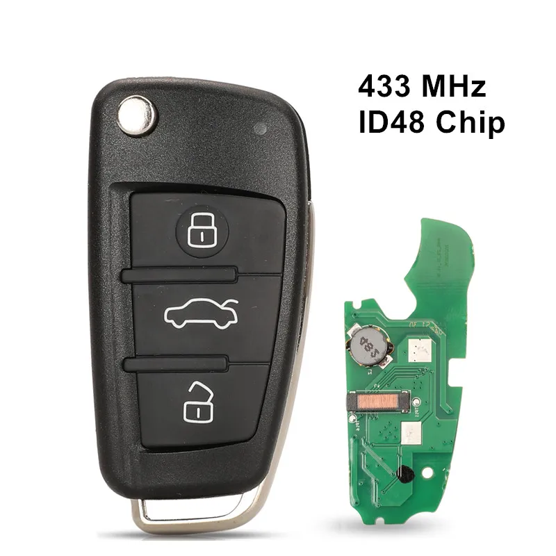 

433MHZ ID48 Chip 3 Buttons Keyless Go Flip Smart Remote Car key For Audi A1/Q3 2011-2017 Fob 8X0 837 220