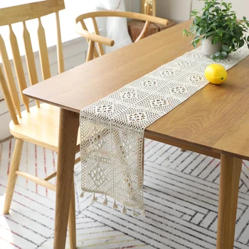 

Natural Macrame Table Runner Cotton Polyester Crochet Lace Boho Wedding Table Runner Home Dining Table Decor