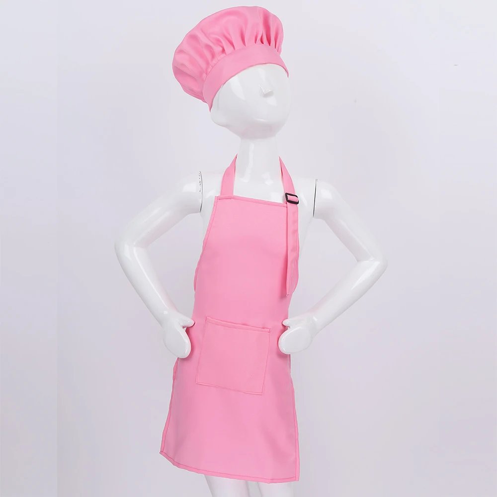 Unisex Kids Adjustable Apron and Chef Hat Set Kitchen Cooking Uniform Baking Painting Training Wear Boys Girls Halloween Costume