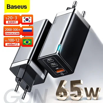 Baseus-cargador USB tipo C para móvil, Cargador rápido GaN de 65W con Carga rápida 4,0, 3,0, QC4.0, QC PD3.0, PD, USB-C, tipo C, para iPhone 12 Pro, Max, Macbook 1