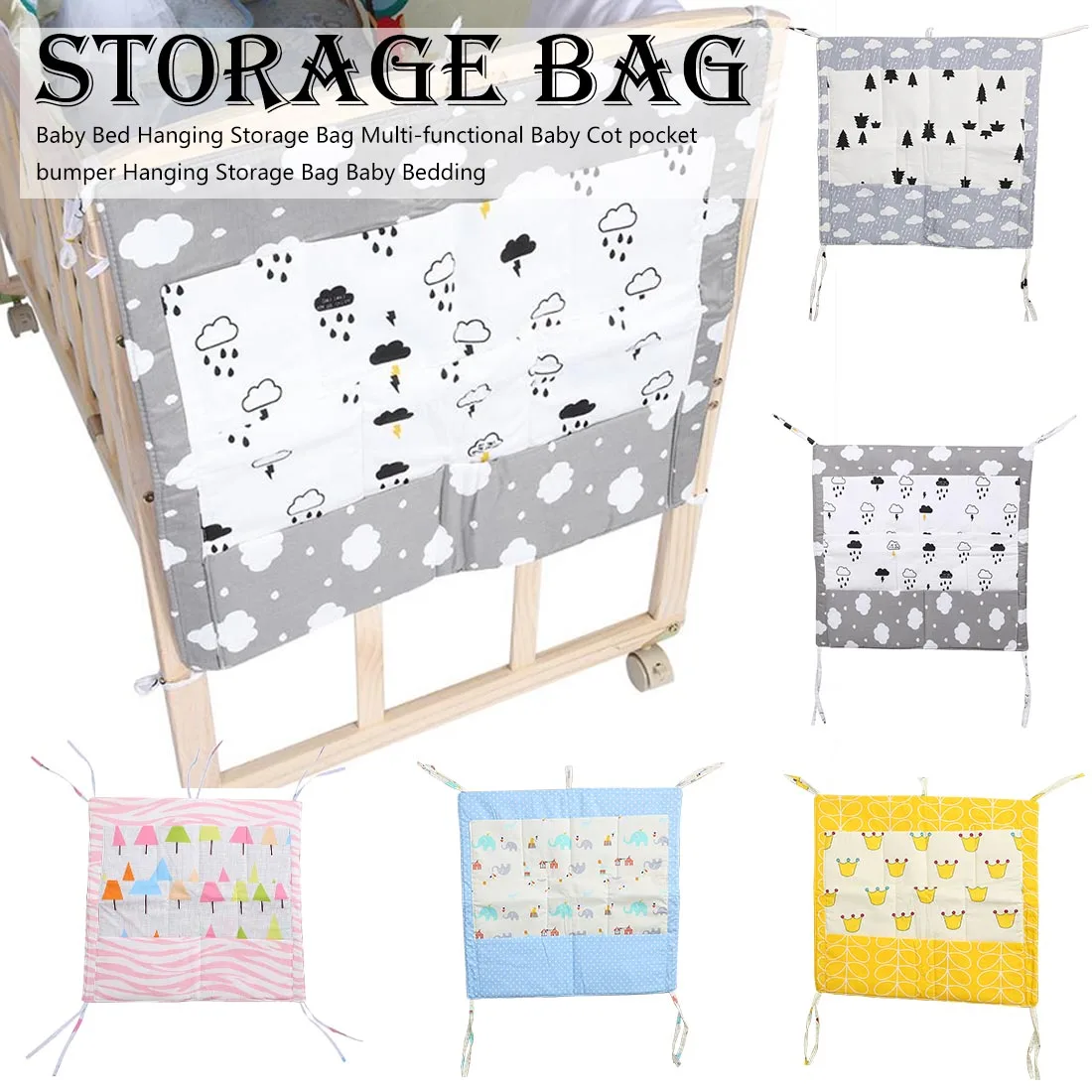 

Muslin Bed Hanging Storage Bag Baby Crib Bed Brand Baby Cotton Crib Organizer 60 * 50cm Toy Diaper Pocket for Crib Bedding Set