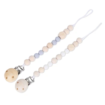 

2 Pcs Baby Pacifier Clip Chain Wooden Beads Dummy Clip Safe Teething Chain Baby Teether Eco-Friendly Pacifier Clips Holder Chain