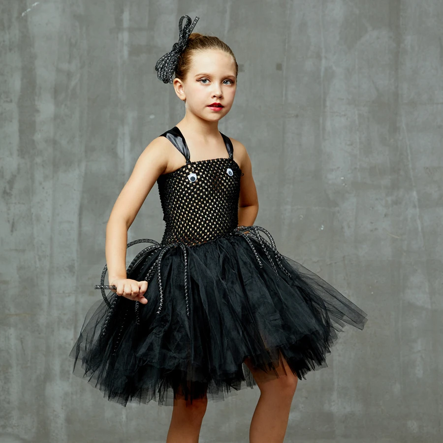 3D Ghost Spider Tutu Costume Girls Halloween Carnival Party Tutu Dress with Spider Hair Clip Cute Insect Animal Kids Fancy Dress (5)