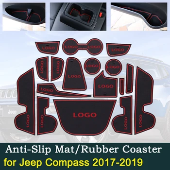 

Anti-slip Door Rubber Cup Cushion for Jeep Compass 2017~2019 2018 MK2 Hot Sale Red Groove Mat Car Interior Accessories for phone
