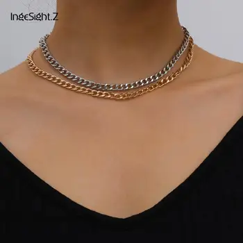

IngeSight.Z Punk Hip Hop Mix Color Link Chain Choker Necklaces for Women Adjustable Curb Cuban Long Necklace Jewelry Accessories