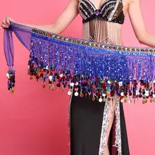 Многоцветный шифон танец живота хип шарф монета блесток Пояс юбка кисточкой хип обёрточная бумага