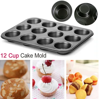 

12 Cups Non Stick Cake Mold Carbon Steel Pan Muffin Cupcake Bakeware Molds Muffin Pan Tray Christmas Birthday Party Bake Tool