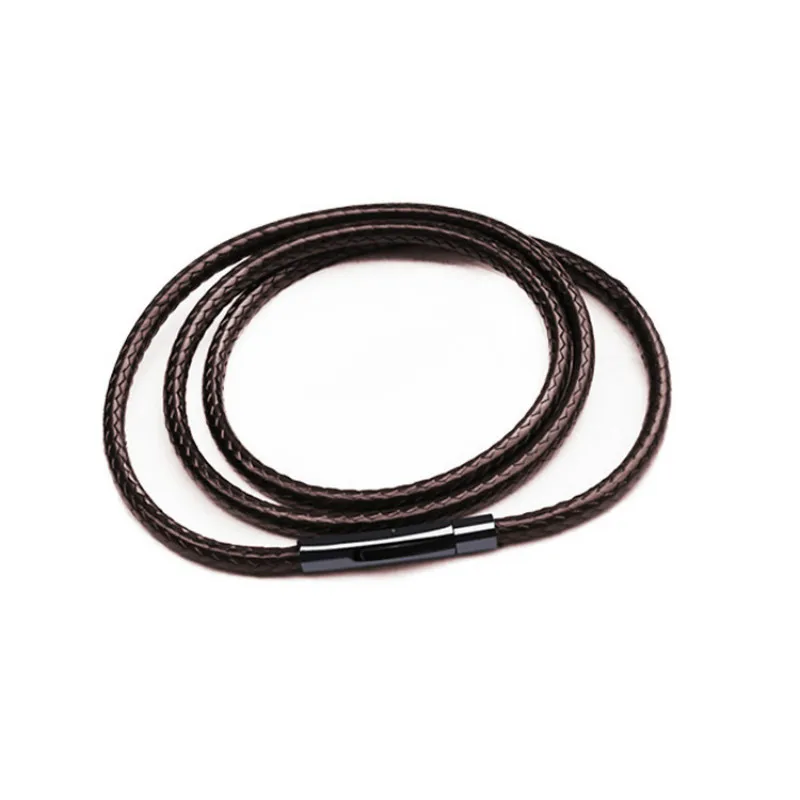 Leather cord necklace 2mm 3mm mens womens black braided stainless steel clasp for pendant DIY