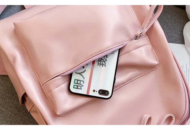 Soft Rucksack PU Leather Backpack for School Girls 2019 Women Backpack Preppy Style Back Bag Big Capacity Pink College Backpacks (14)