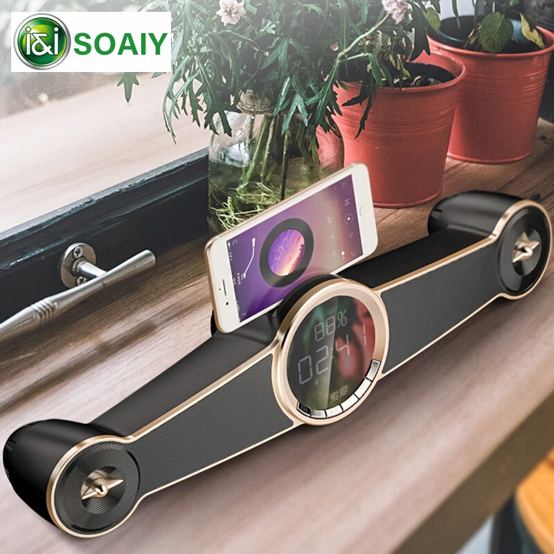 

SOAIY S98 Portable Outdoor Subwoofer Temperature Display Time Display Computer Audio Three Speaker Card Mini Bluetooth Speaker