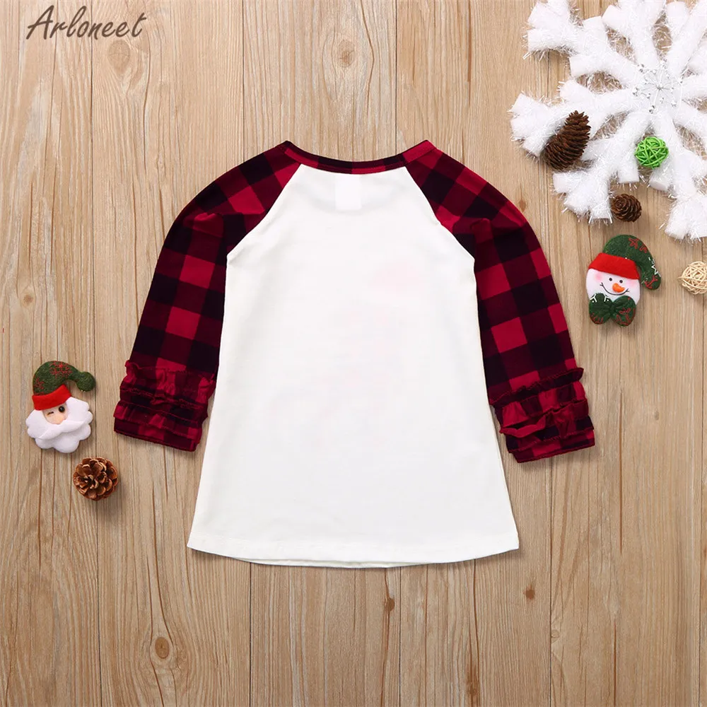 Одежда arloneet Christma дети девочки для мальчиков мультфильм Динозавр плед Топы Дети милый o-образным вырезом хлопок футболка красные милые топы
