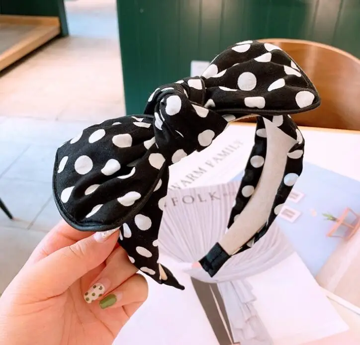 Специально большой уши Микки лук хлопок точка решетки hairband женские модные аксессуары для волос