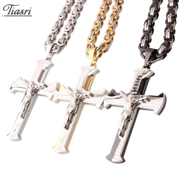 

Tiasri Fashion Jesus Cross Pendant Necklace For Men Women Halloween Gifts 6mm Byzantine Choker Stainless Steel Jewelry Chain2020