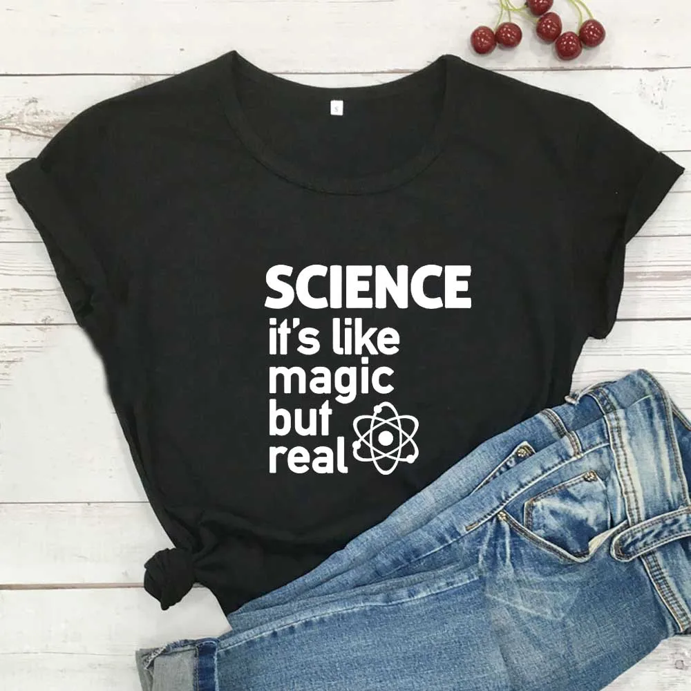 Женская футболка с надписью Science It's Like Magic летняя белая рисунком хлопковая