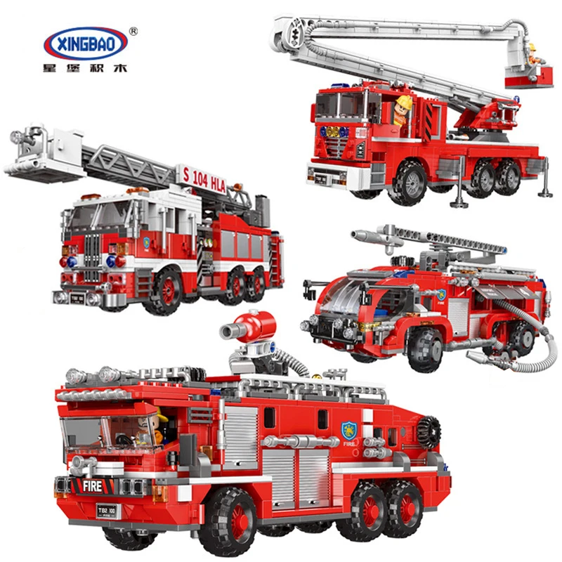 

Compatible Legoed Fire Fighting Trucks Car Ladder Truck Building Block Bricks City Technic Firefighter Fireman Toys for Kid gift