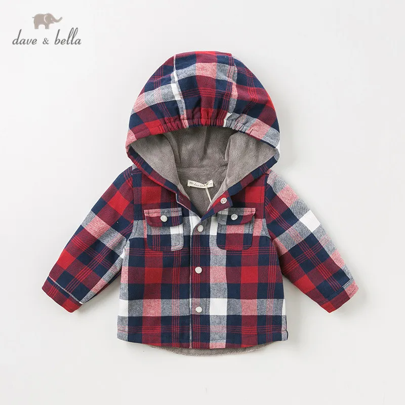 DB12586 dave bella/осеннее пальто для маленьких мальчиков модная детская верхняя одежда в клетку с капюшоном детское пальто