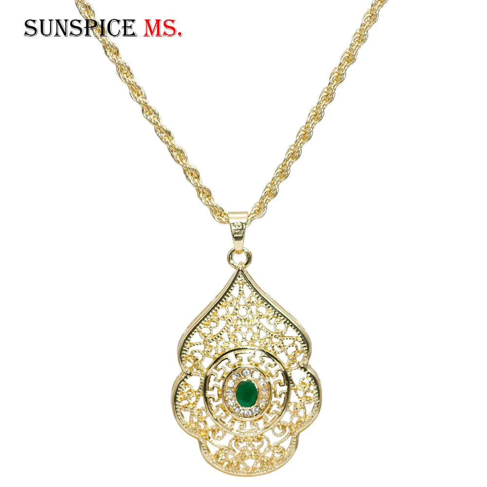 

SUNSPICE-MS Morocco Caftan Pendant Necklace for Women Gold Color Ethnic Wedding Jewelry Metal Arabesque DuBai Bijoux Wholesale