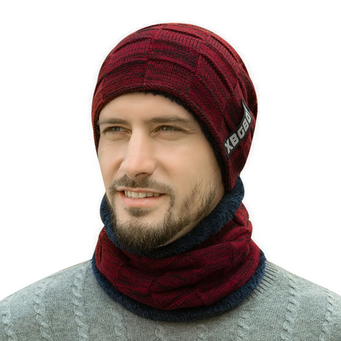 

2 Pieces Fashion Men Winter Beanie Hat+Scarf Set Casual Warm Knitted Thicken Skull Caps and Soft Plush Wool Scarves 2019 New