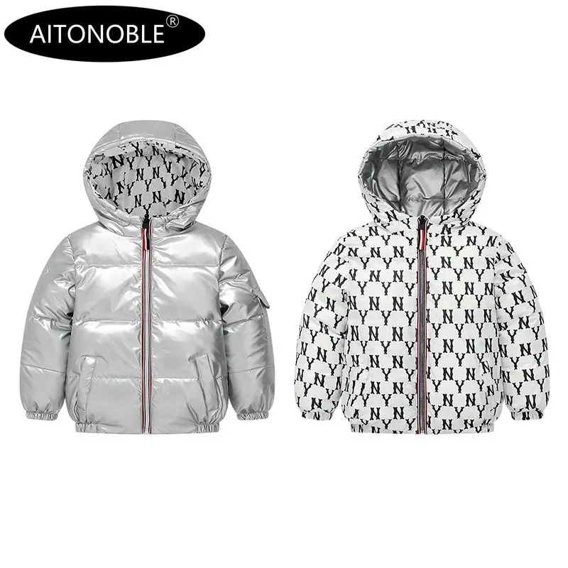 NEW ARRIVAL Aitonoble New Kids Down Jacket Reversible Parkas Children Down Coats and Parkas Double Side Wearing Long Coat