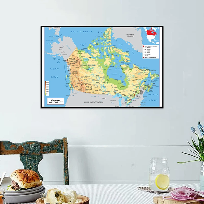 Topographic Map of Canada In French 60*90cm Wall Art Poster Canvas Painting For Office Supplies Home Decoration School Supplies