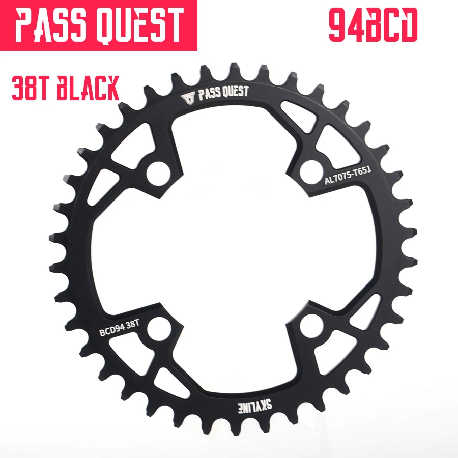 black 38T Pass Quest 94BCD MTB горный велосипед цепь колеса велосипеда узкая широкая Звездочка 32T 34T 36T 38T 40T коленчатая зубная пластина - Цвет: black 38T