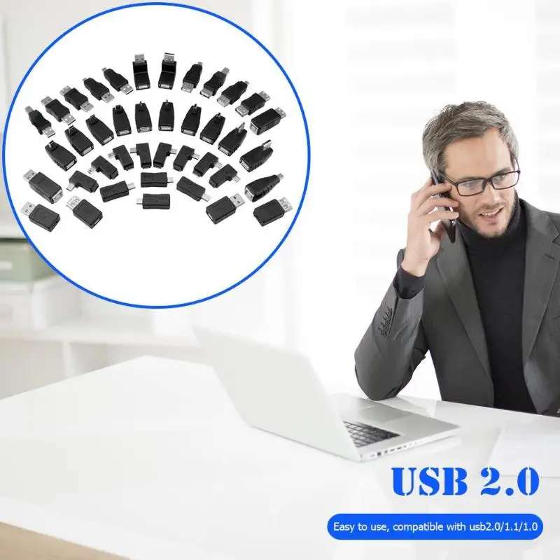 40 шт., портативные usb адаптеры, Usb конвертер, смешанный телефон, OTG конвертеры, Мужской USB 2,0, Женский/мужской адаптер