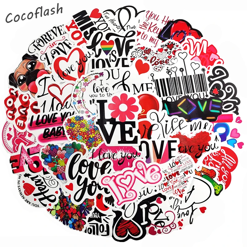 10/50PCS/set Red Style I Love You Waterproof Graffiti Sticker For DIY Laptop Skateboard Car Travel Case Laptop