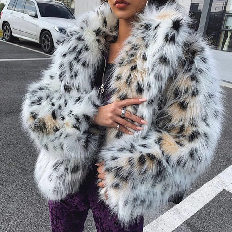 Lucyever Winter New Faux Fox Fur Coat Woman Korean Casual Lazy Leopard Jackets for Fashion Soft Thick Warm Coats Mujer | Женская одежда