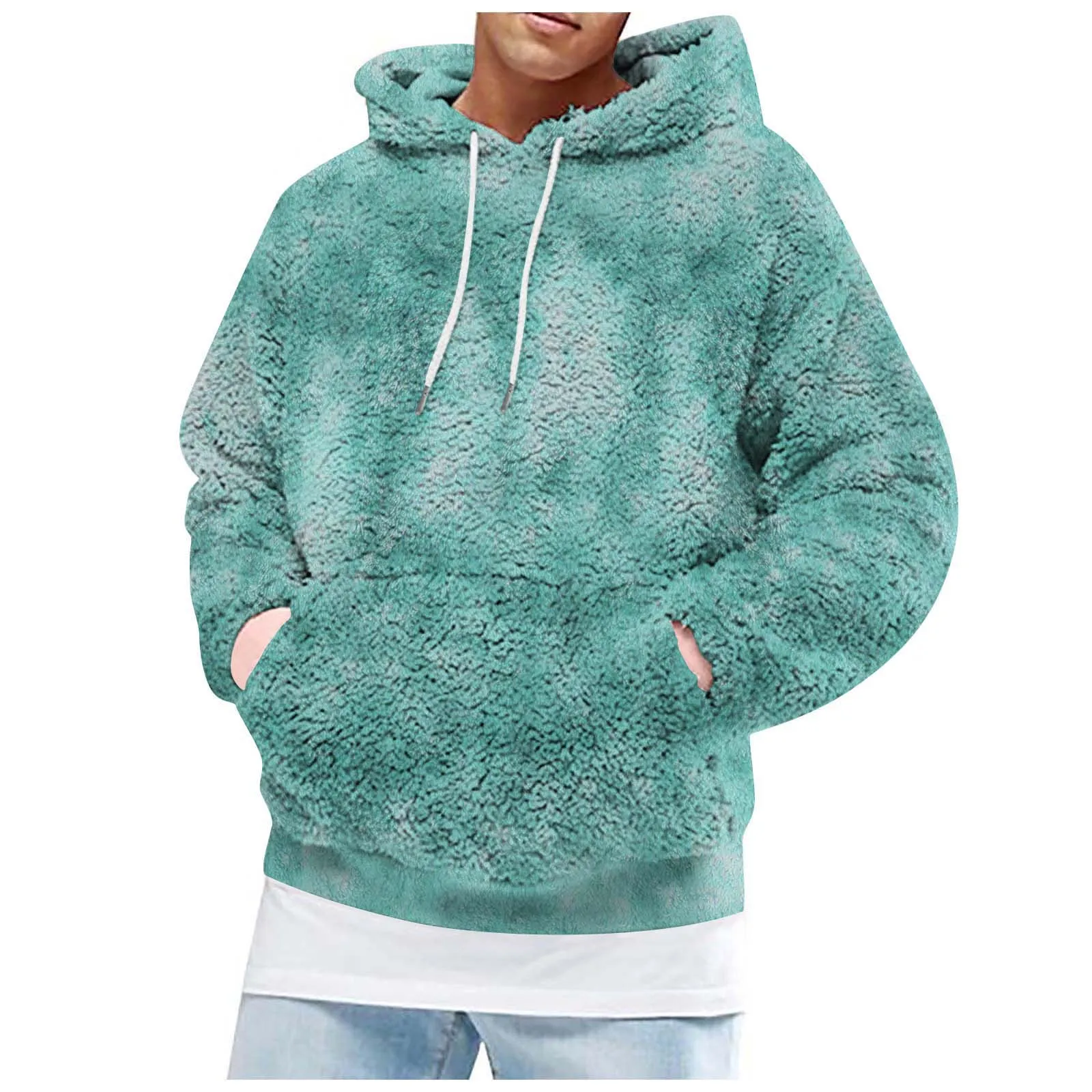 Jacket Hoodie Men's Coat Teal Hooded  Sweatshirt Sweater Winter Fleece Zipper