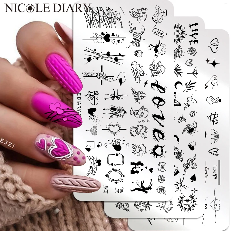 

NICOLE DIARY Valentine Stamping Plates Heart Love Design Printing Stencil Stainless Steel Nail Stamp Templates DIY Manicures