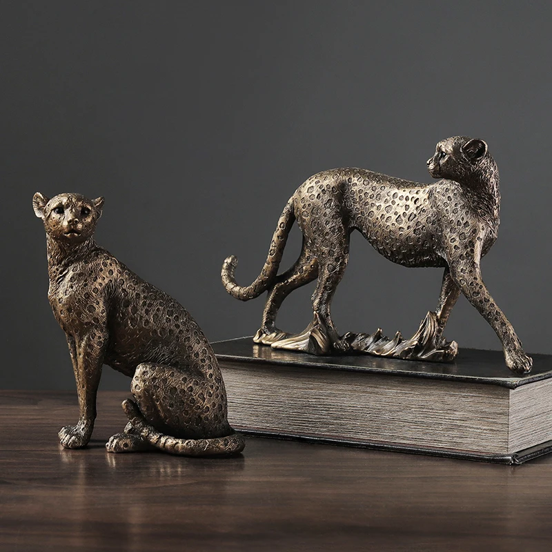 African Leopard Resin Statue Sculpture Figurine Tabletop Home Office Decoration 