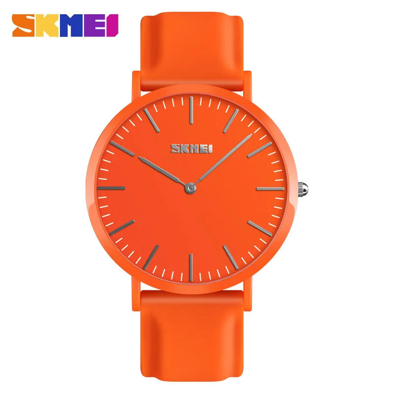 SKMEI женские часы с кожаным ремешком, кварцевые наручные часы, Круглый Большой циферблат, пара водонепроницаемых наручных часов, Relogio Masculino 9179 - Цвет: Orange Watch L