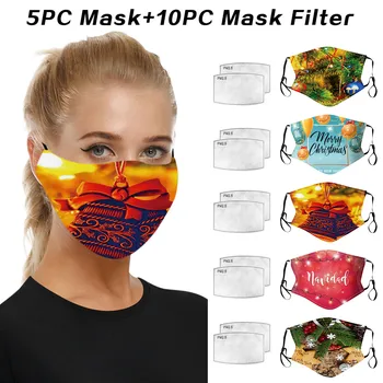 

5pcs Adult Christmas Face Mask Breathing Unisex Facemask + 10 Gaskets Washable Reusable Masks mascarillas tela reutilizables