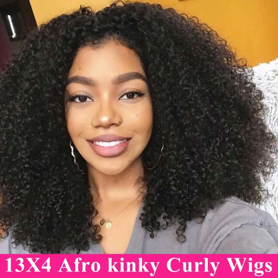 

4X4 Swiss Lace Closure Wig Afro Kinky Curly Wig Human Hair 150% Middle Part 13X4 Remy Brazilian Lace Front Wigs For Black Women