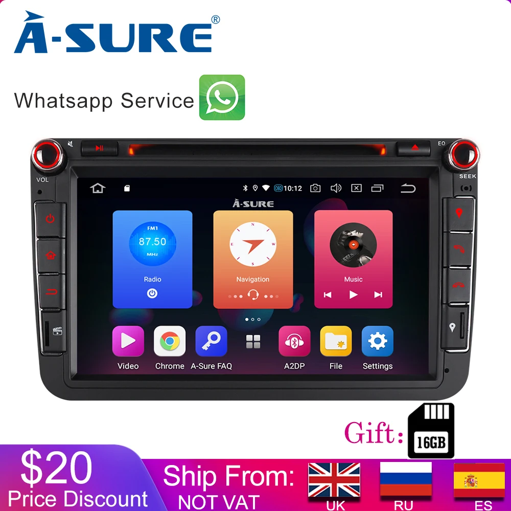 Perfect A-Sure 2 Din Android 9.0 Car Radio GPS DVD Navigation For Volkswagen VW GOLF MK5 MK6 PASSAT B6 TOURAN Polo Tiguan SEAT SKODA 0