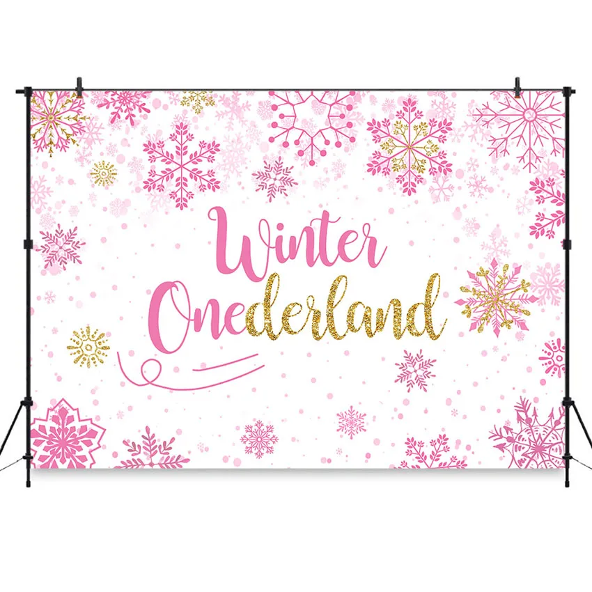 Зимние Вечерние Декорации Onederland для маленьких девочек; розовый фон для фотосъемки со снежинками на первый день рождения