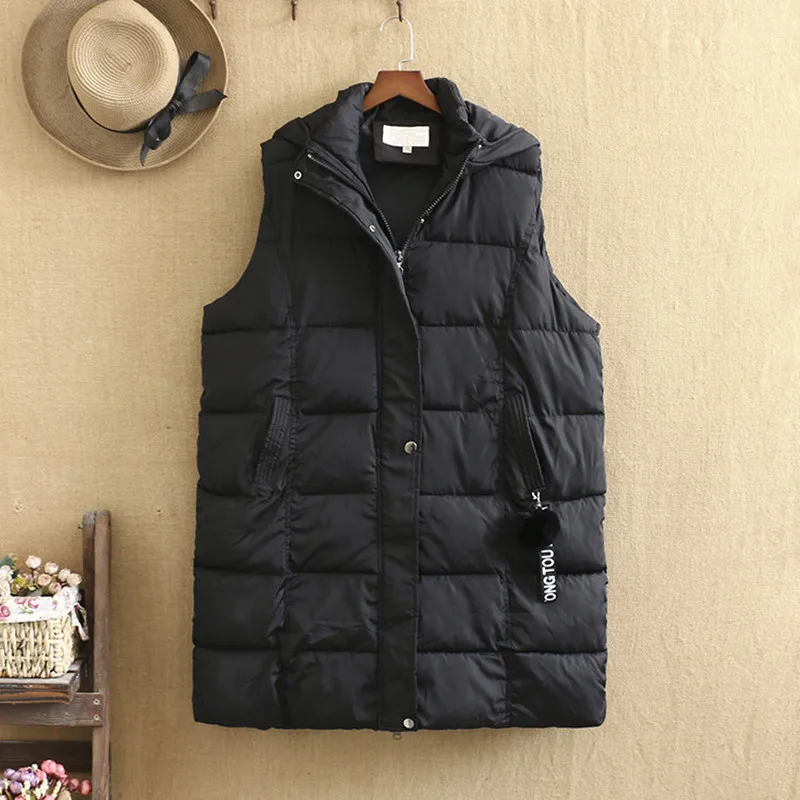 

Plus Size Cotton-Padded Jacket For Women Sleeveless Hoodie Zippers Winter Jacket Cotton And Thickened Extra Large Size In Winter