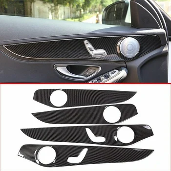 

4Pcs Carbon Fiber Style Interior Door Decoration Panel Cover Trims for Mercedes Benz C Class W205 C180 2015-2020