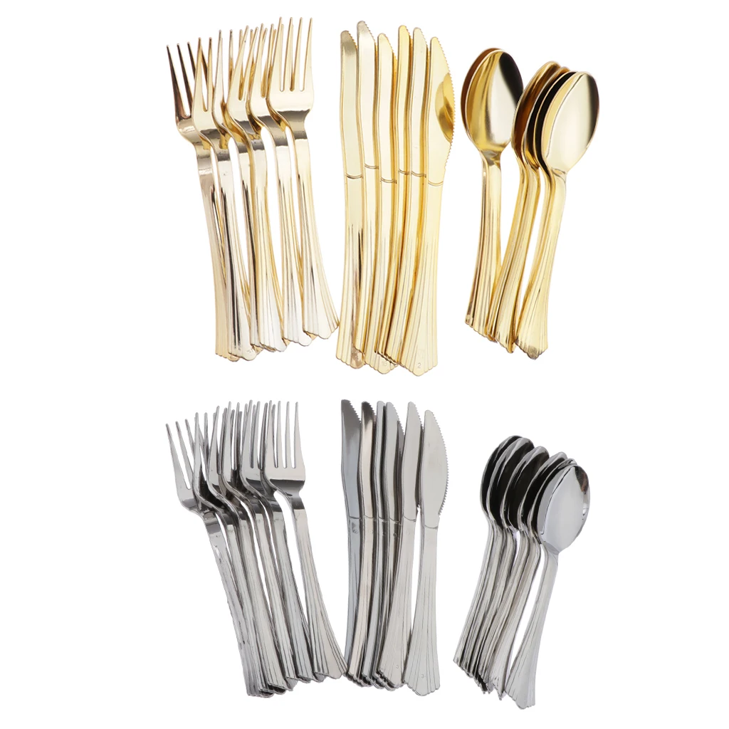 Disposable Flatware Cutlery Plastic Tableware Disposable Forks Knives Spoons Plastic Silverware Set 
